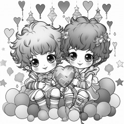 kawaii clowns with balloons and presents rainbows