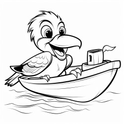 a bird in a boat eating a peanut butter sandwich