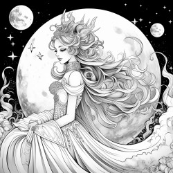 a princess on the moon black and white  images