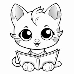 nonoline kitty cat reading a book bold lines