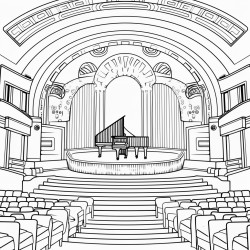 art deco concert hall with music instruments