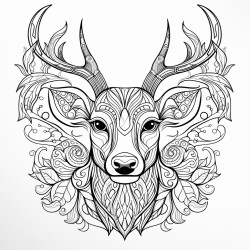 a deer with symmetrical pattern inside of it no color no shading thick lines no black spots images for coloring book