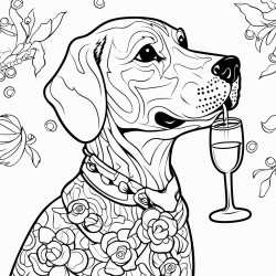 dog drinking champagne doodle