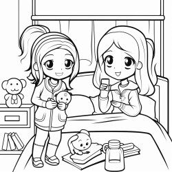 two girl best friends in their room coloring
