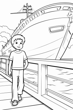 boy entering a big boat