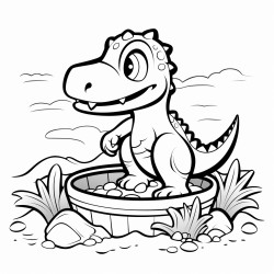 a dinosaur playing in a sandbox