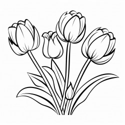 simple flower tulips drawing with bold and black lines