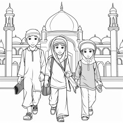 muslims kids going to the masjid no faces