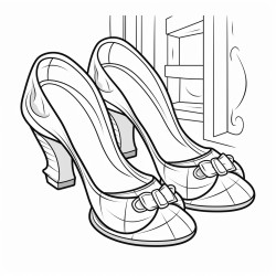 a pair of glass slippers sitting on stairs with a carpet