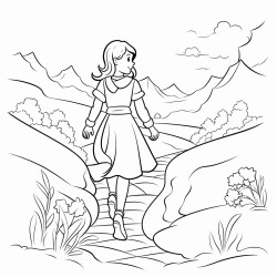 young lady walking on a path