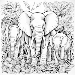 jungle theme with multiple lions and elephants