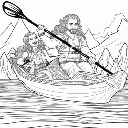 adult coloring page with a funny picture of a man and woman bass fishing in a kayak cartoon