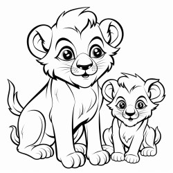 lion playing with its two baby m