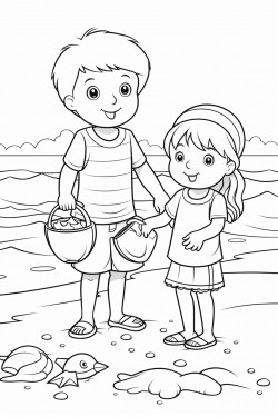 girl and boy playing at the beach