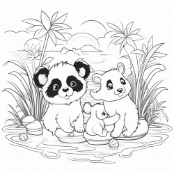 panda cat and dog in the paradise