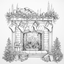 a cozy fireplace scene with stockings garlands and a crackling fire