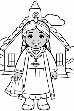 indigena con una iglesia