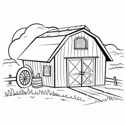 create a coloring page with clear thin line art and no shading or filled areas the design should feature a barn