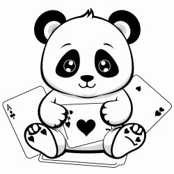 baby panda holding two playing card 7 spade