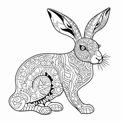a blacknaped hare with intricate pattern inside of it no color no shading medium line