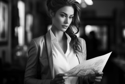 business woman turned to the side face not visible business suit documents in hand
