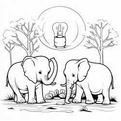 light bulbs in a forest with an elephant