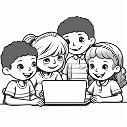 students in class sitting in a group using a laptop and writing on paper