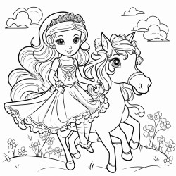 2 fairies riding unicorns wearing dresses with a bunny