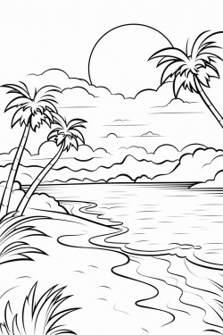 beach island with sunset in the background