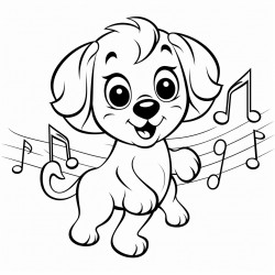 a dog dancing with music notes