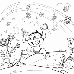 a monkey swinging from vines collecting meteorites fun characters