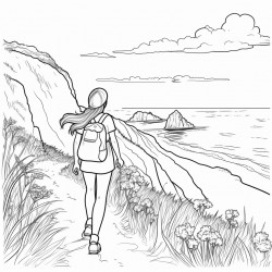 girl walking on a coast trail