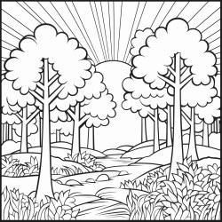 he sun rises on a quiet morning soft light filtering through the trees