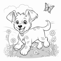 a playful puppy chasing butterflies