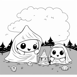 ghosts having a picnic in a moonlit meadow