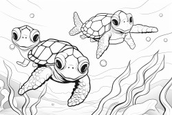 3 baby sea turtles swimming