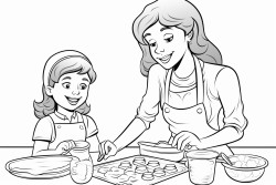 mother and daughter baking together  mixing ingredients and rolling dough