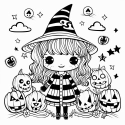 cute but spooky halloween line art black and white bold even lines no grayscale