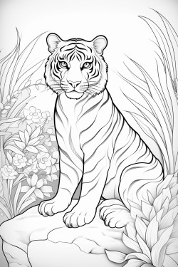 tigre dans lespace avec des plantes