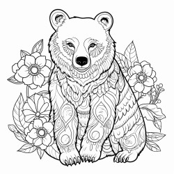 black bear with pattern inside with flowers