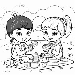 cute cozy friends enjoying a picnic in a park