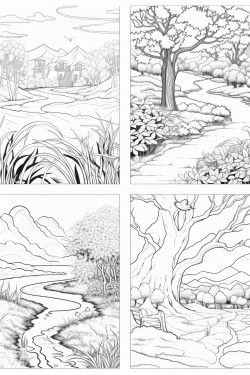50 coloring pages of landscapes themed on the four seasons