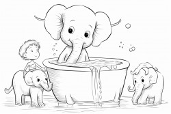 two elephants taking a bath and a girl watching them