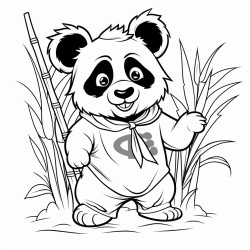 le panda deguis en clown mange du bambou