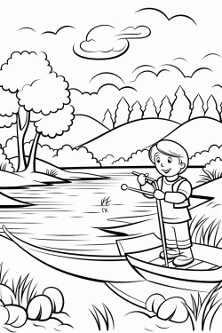 river scene with person and child fishing