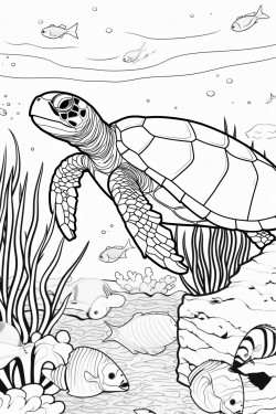 tropical sea turtle in coral reef