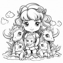 little girl with baby dragons rainbows