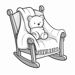 thick fluffy knitted blanket folded over wooden rocking chair cute cartoon asthetic