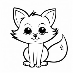 simple and cute fox outline drawing with thin bold lines with cute eyes with only black and white color