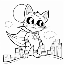 make pictures a kitten in a superhero costume stands on the roof of a house and looks up at the night sky preparing for his exploits bats and the silhouette of the moon can be seen in the distance he looks confident and heroic
